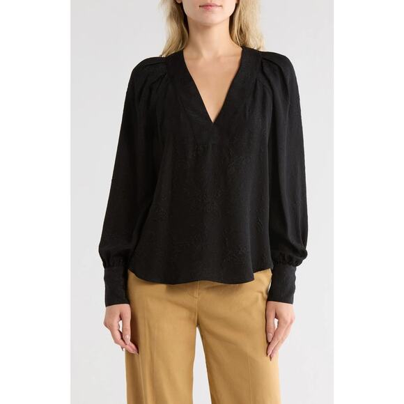 VERONICA BEARD Osler Puff Shoulder Silk Top - Picture 1 of 9